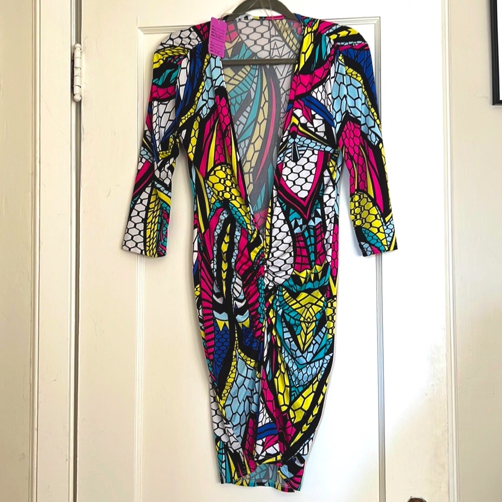 Long Sleeve Deep V Dress